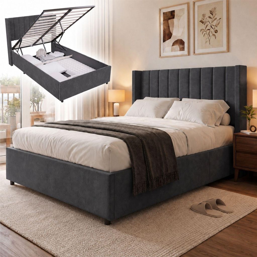 Juskys Polsterbett Savona 120x200 cm - Bett mit Stauraum, Produktbild 