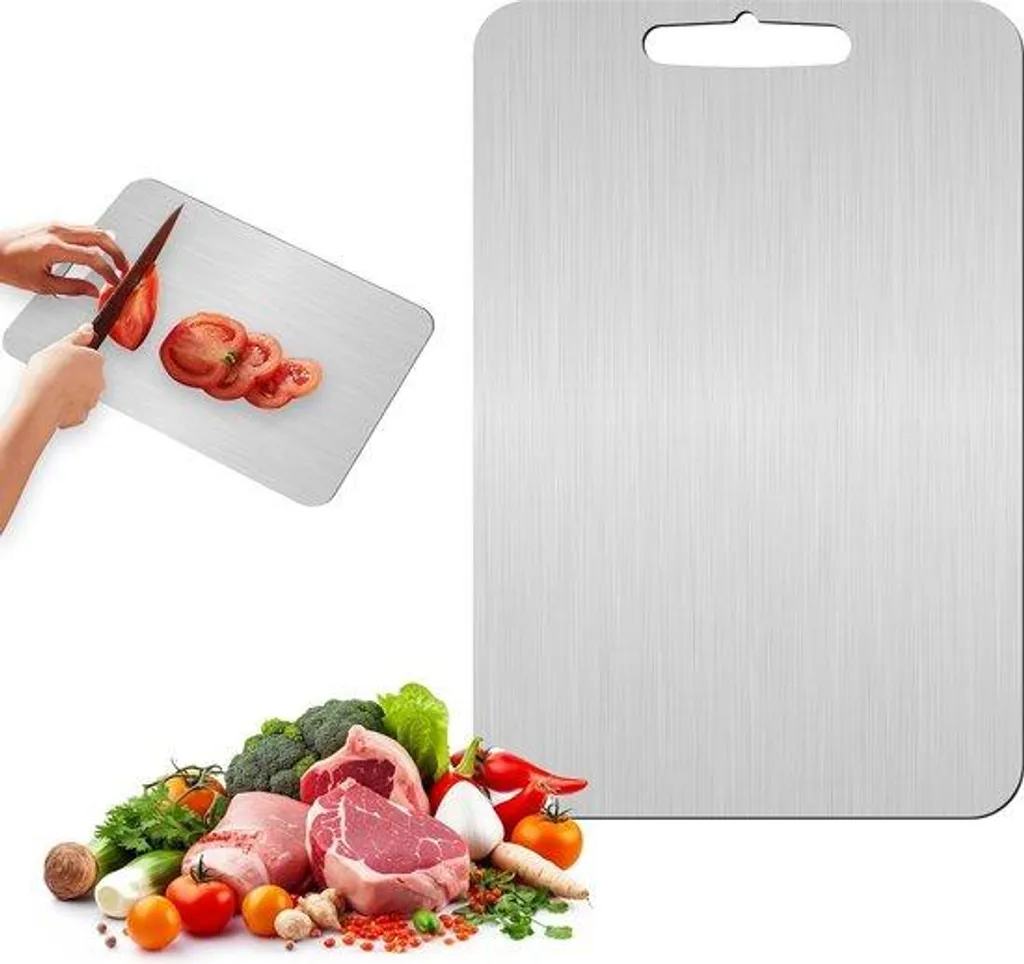Planche de cuisine en inox brossé : billot métallique haute sécurité