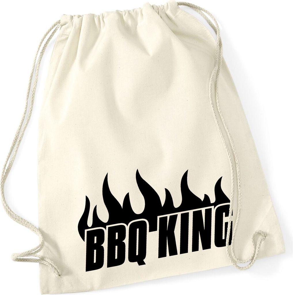 Huuraa Turnbeutel BBQ King Flammen 12 Liter Natural Baumwolle Rucksack Geschenkidee