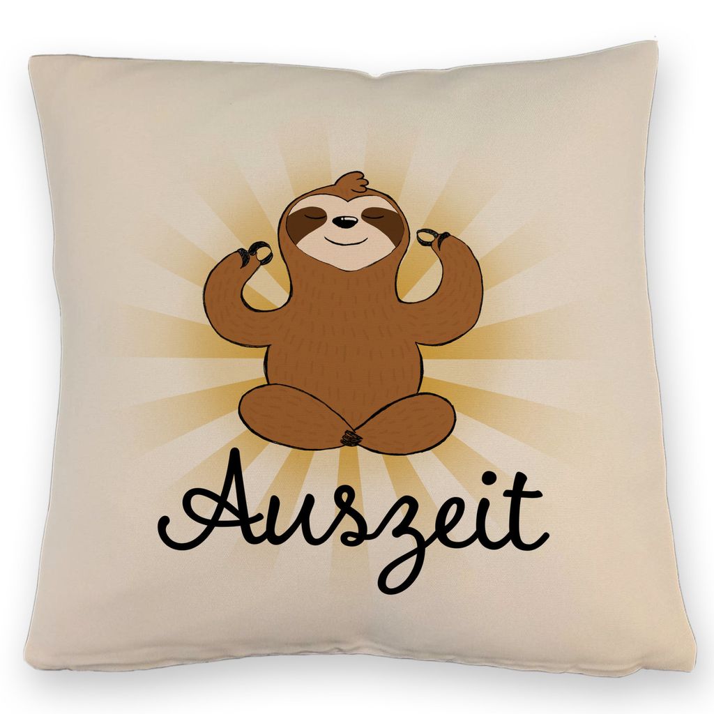 Auszeit Faultier Kissen mit Leinenoptik