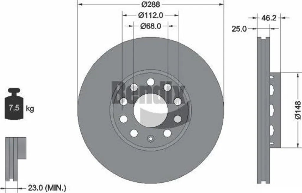 Disque de Frein BENDIX BDS1070HC OE 4A0615301C pour Audi A4 A6 et Passat