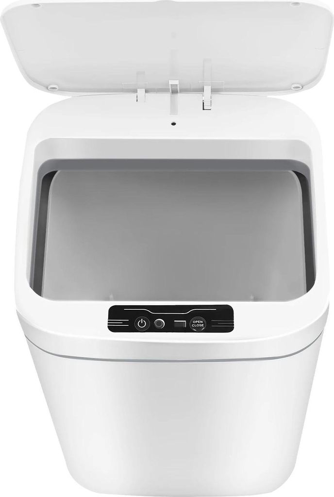 Mülleimer mit Sensor - Automatischer Abfalleimer - 16 l - Leises Öffnen/Schließen - IPX5 wasserdicht - 0–20 cm Sensor - 4×AA Batterien - Weiß