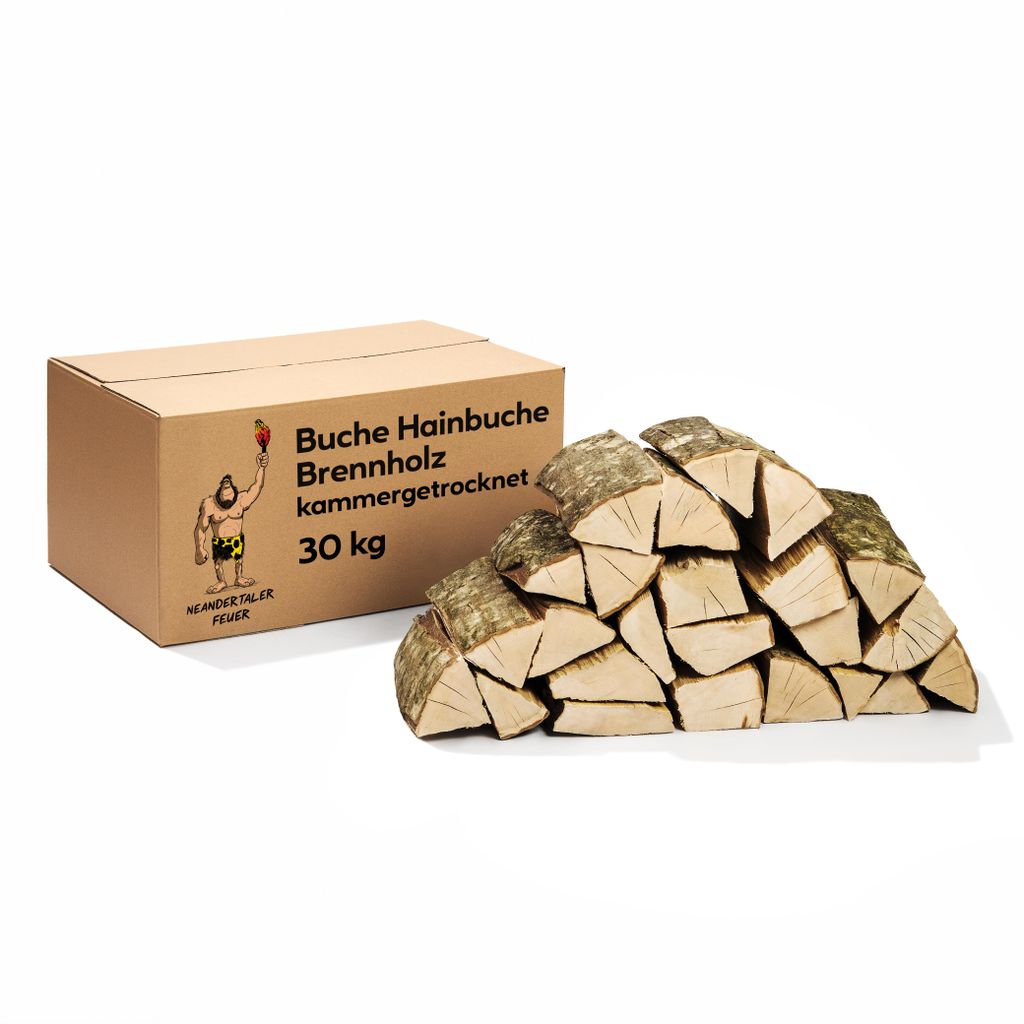 Neandertaler Feuer Brennholz Buche Kaminholz - Buchenholz Grillholz 25 cm 30 kg | Hartholz Feuerholz | Holz für Grill Kamin Smoker Ofen | Firewood