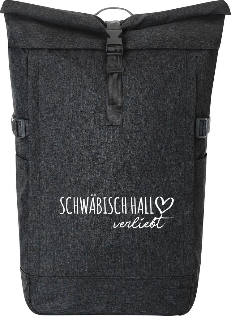 Huuraa Kurierrucksack Schwäbisch Hall verliebt 30-44 Liter Black Melange Fairtrade Rolltop Rucksack Geschenkidee