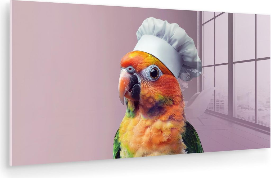 MuchoWow Glasbilder - Bilder auf Wandbild - Foto auf Glas Papagei - Kochmütze - Neugierig - Vogel 80x40 cm Wanddekoration aus Glas - Acrylglasbild...