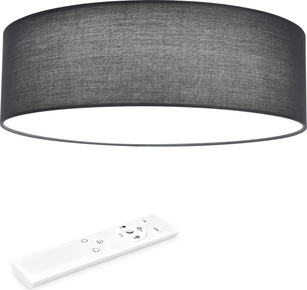 Navaris LED Deckenleuchte 32 cm Rund - Design Stoff Bezug Grau / Dunkelgrau - Deckenlampe LED Licht Dimmbar mit Farbtemperaturwechsel und