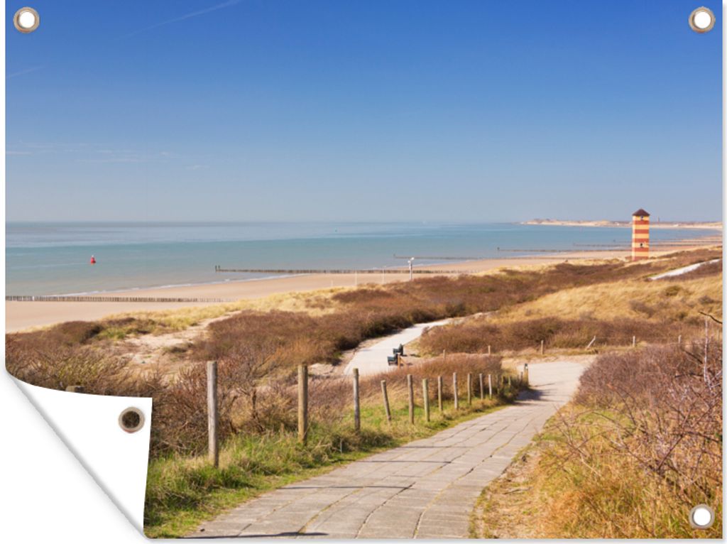 MuchoWow 40x30 cm Outdoor-Poster Gartendeko Sichtschutz Garten Poster für den Garten Strand - Meer - Leuchtturm - Niederlande