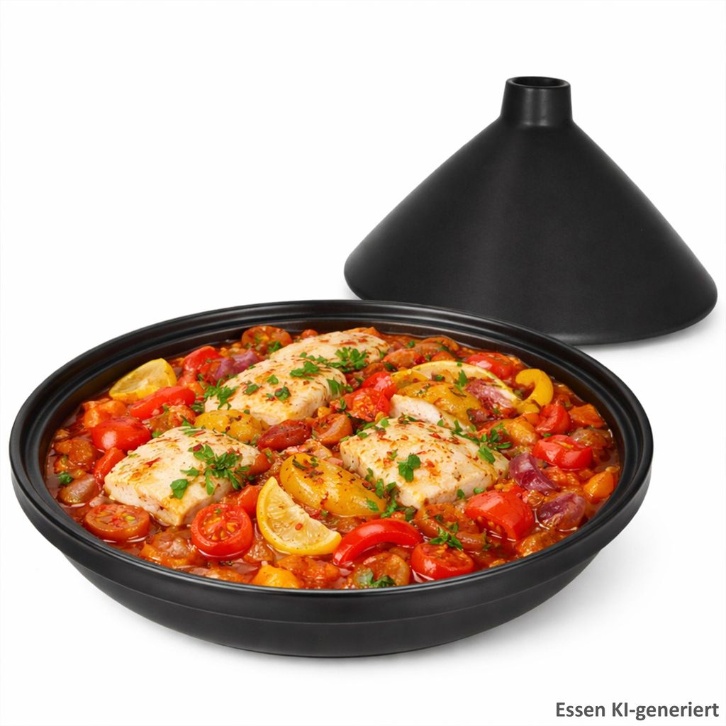 Tajine, hrnec z kameniny, matná černá barva, s poklicí, Obrázek produktu 