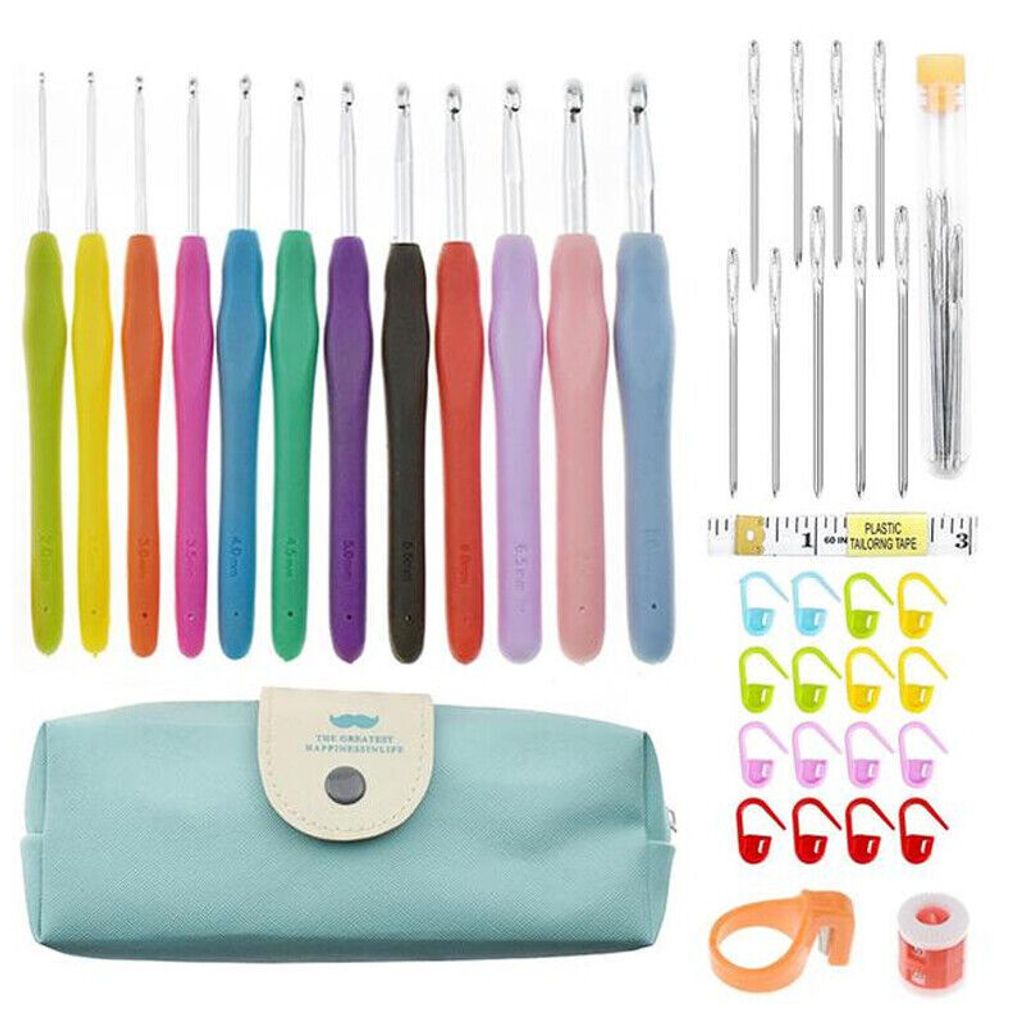 Häkelhaken Set - Ergonomische Soft Gummi Comfort Grip Häkeln Stricken Nadeln Kit Haushalt Werkzeug mit tragbaren Tasche,Bunte (34 Stück)