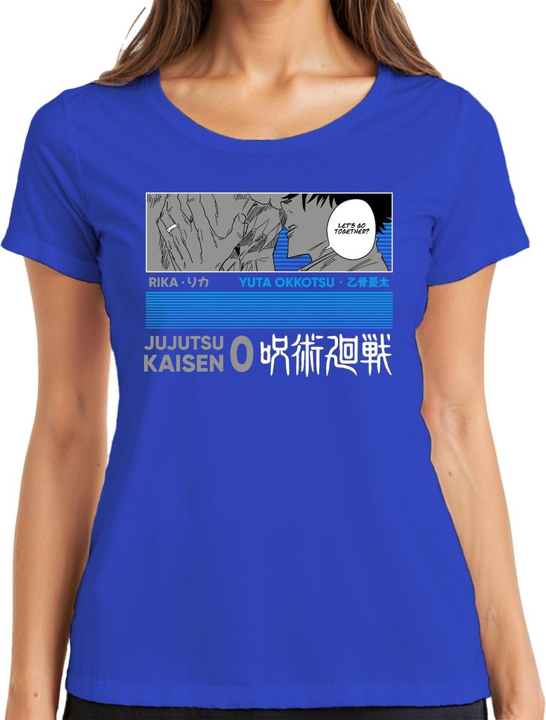 Jujutsu Kaisen Yuta Okkotsu Rika Anime Manga Geschenk Vintage Damen T-Shirt, Blau, XXL