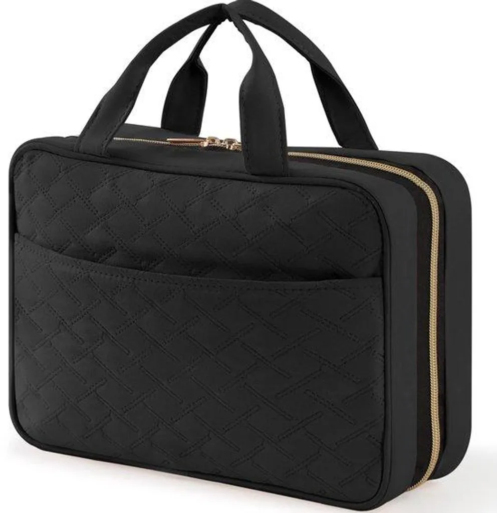 Trousse de toilette de voyage avec tube de suspension pour flacon noir