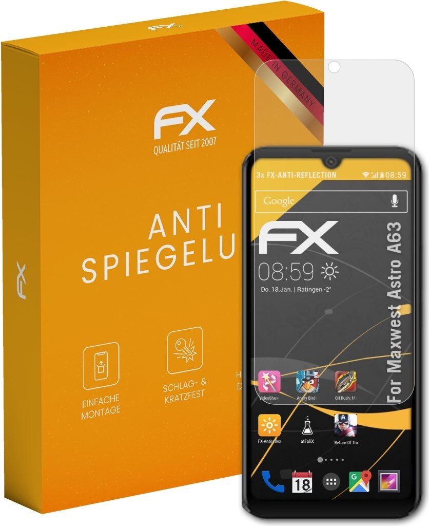 atFoliX FX-Antireflex 3x Schutzfolie kompatibel mit Maxwest Astro A63 Displayfolie