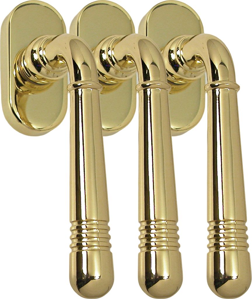 Fenstergriff Set 3 x FG Helena 1674 Messing poliert PVD Rasterolive Fensterbeschlag