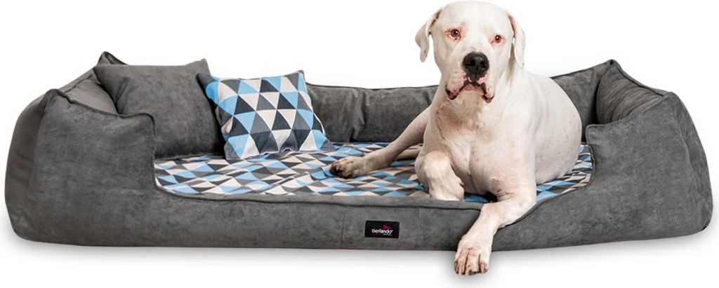 tierlando Orthopädisches Hundebett VELVET Samt Velours Dreiecke geometrisch - Größe: 130x100cm | Farbe: 0230 Graphit-Hellblau
