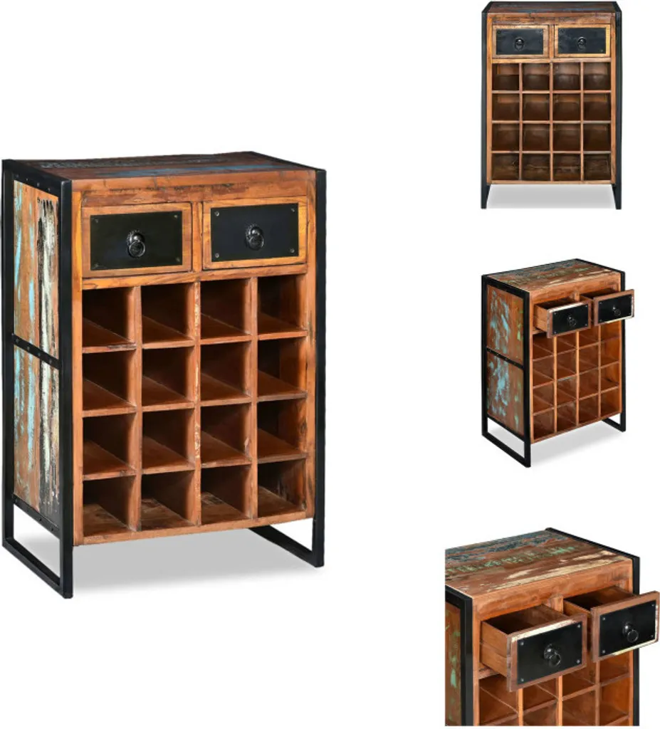 Étagère à vin vintage en bois de récupération - Meuble de rangement 16 bouteilles