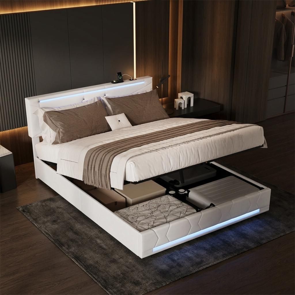 INONEFT : Lit rembourré 160x200 cm avec ports USB et Type Image du produit 
