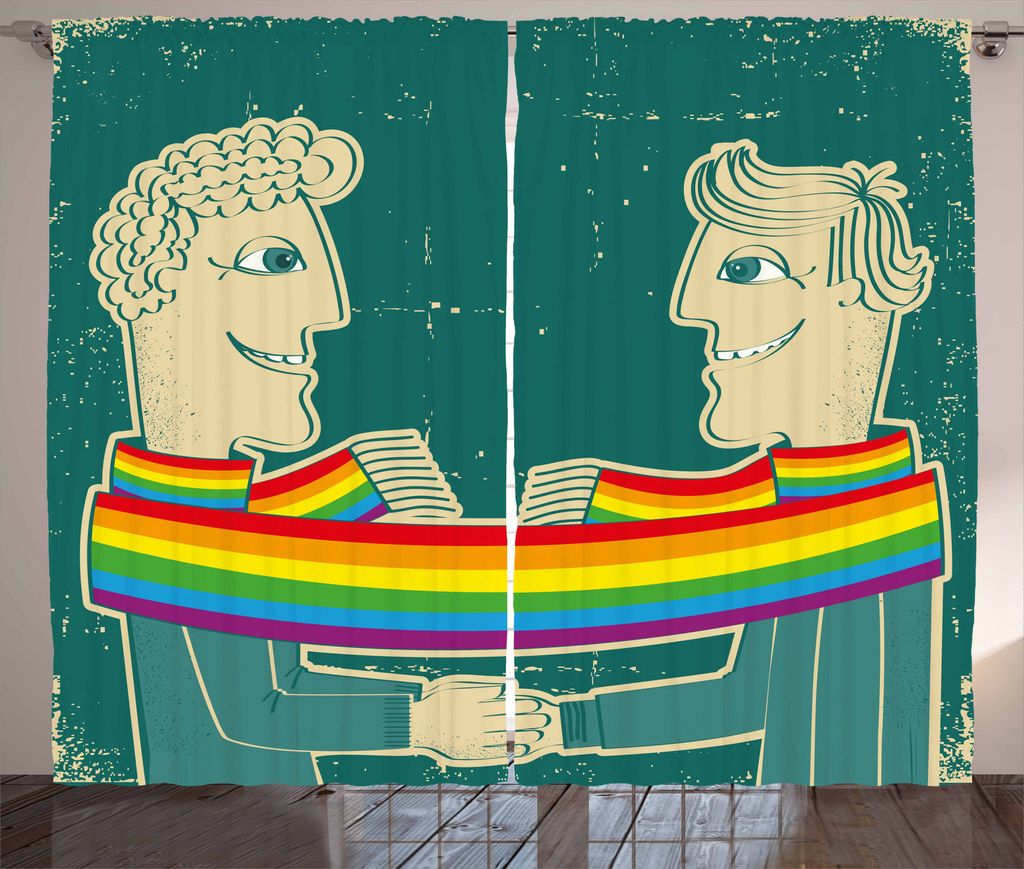 ABAKUHAUS Stolz Rustikaler Gardine, Homosexuelles Paar mit Schal, Schlafzimmer Kräuselband Vorhang mit Schlaufen und Haken, 280 x 225 cm, Mehrfarbig