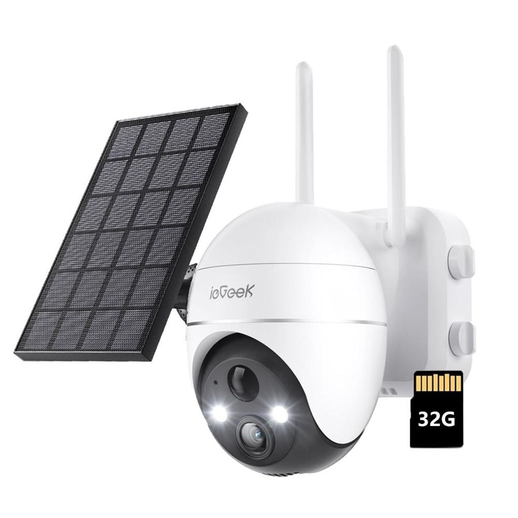 5MP Überwachungskamera Aussen Akku Solar 2K PTZ WLAN Kamera Überwachung Außen mit Solarpanel PIR Bewegungsmelder, 2,4GHz WiFi mit 32G TF Karte