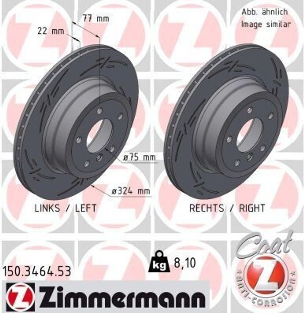 2x ZIMMERMANN Bremsscheibe 150.3464.53 für BMW 1 Coupe (E82) 1 Cabrio (E88) 77mm