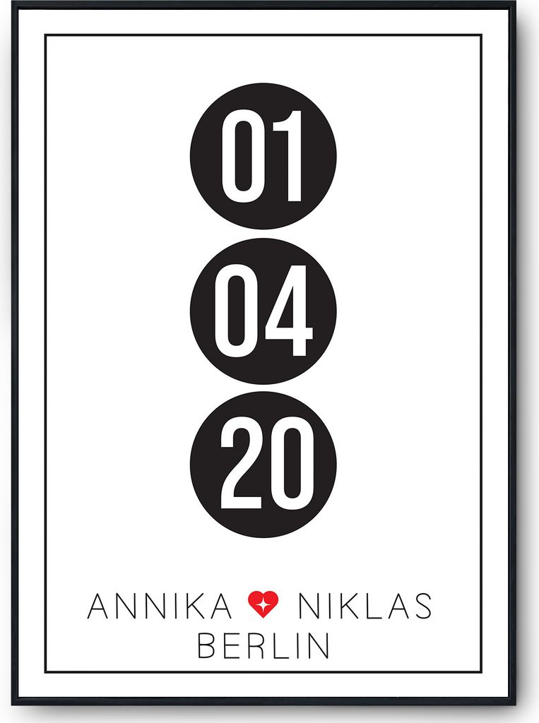 Partner Poster Personalisiert Datum Namen Ort Jahrestag Geschenk zum Hochzeitstag Poster für Paare Verlobte Hochzeitsgeschenk – DIN A3 (29.7x42cm)