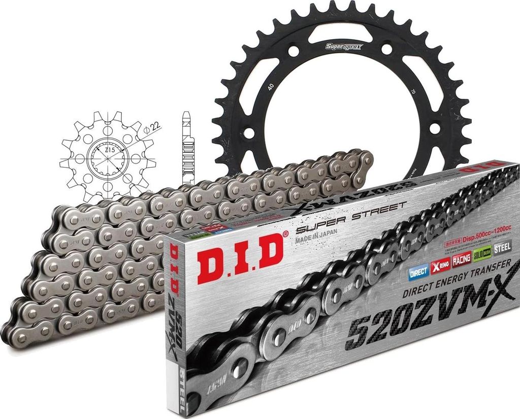 DID Kit Stahl Kompatibel mit KTM EXC250 Enduro 07-10 14-40-112 DID520ZVM-X Endlos