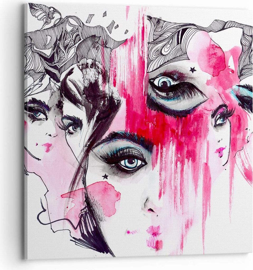 Bild auf Leinwand - Leinwandbild - Frauen Gesichter Augen illustration - 70x70cm - Wand Bild - Wanddeko - Leinwanddruck - Bilder - Kunstdruck - Lei...