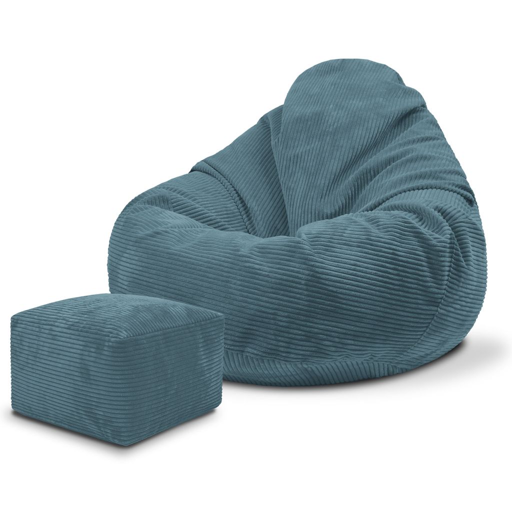 Dreamroots Bean Bag 70x70x70 cm Sitzsack Kinder mit Lehne und Hocker und Bezug Sitzkissen Boden Chill Sack Sitzsack mit Füllung, Ocean Depths