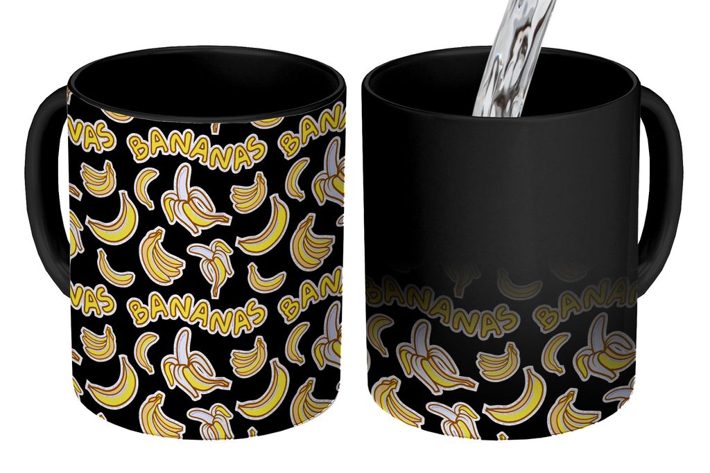 KitchenYeah Zauber Tasse Zaubertasse Magic Banane - Muster - Obst 350 ml Farbwechsel Becher Geschenk Geschenkidee - Magic-Tasse - Fototasse - Ker...