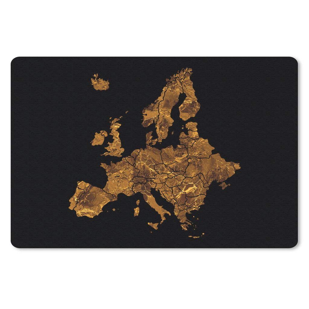 MuchoWow Schreibtischunterlage Karte von Europa - Marmor - Gold 60x40 cm - XXL Mauspad - Großes Mauspad