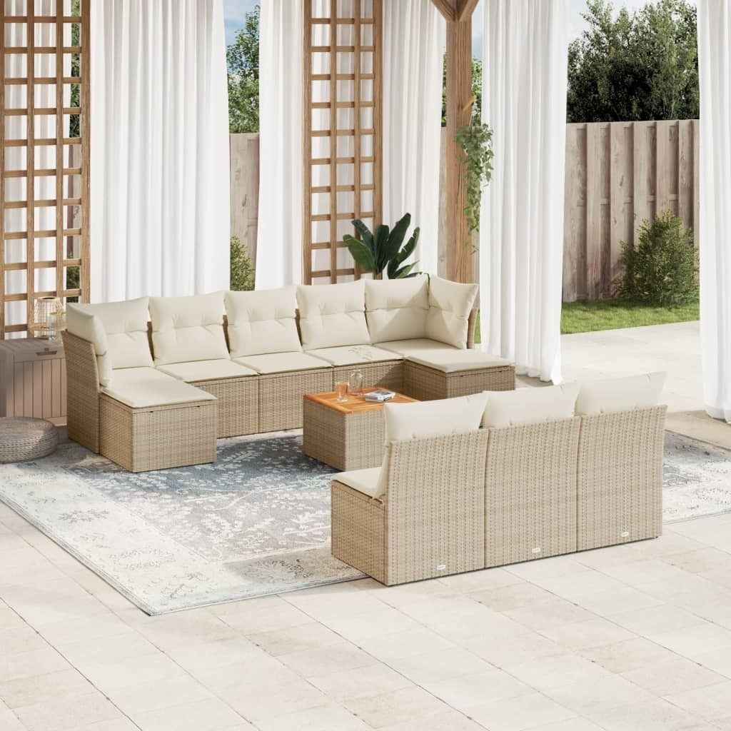 Beige 11-tlg. Garten-Sofagarnitur mit Kissen Beige Poly Rattan ,Design 2024 Neu