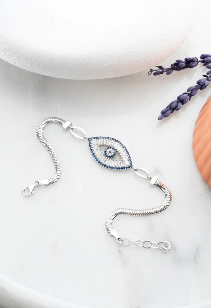 Bracelet argent anti-ternissement œil de Nazar avec zircone brillante