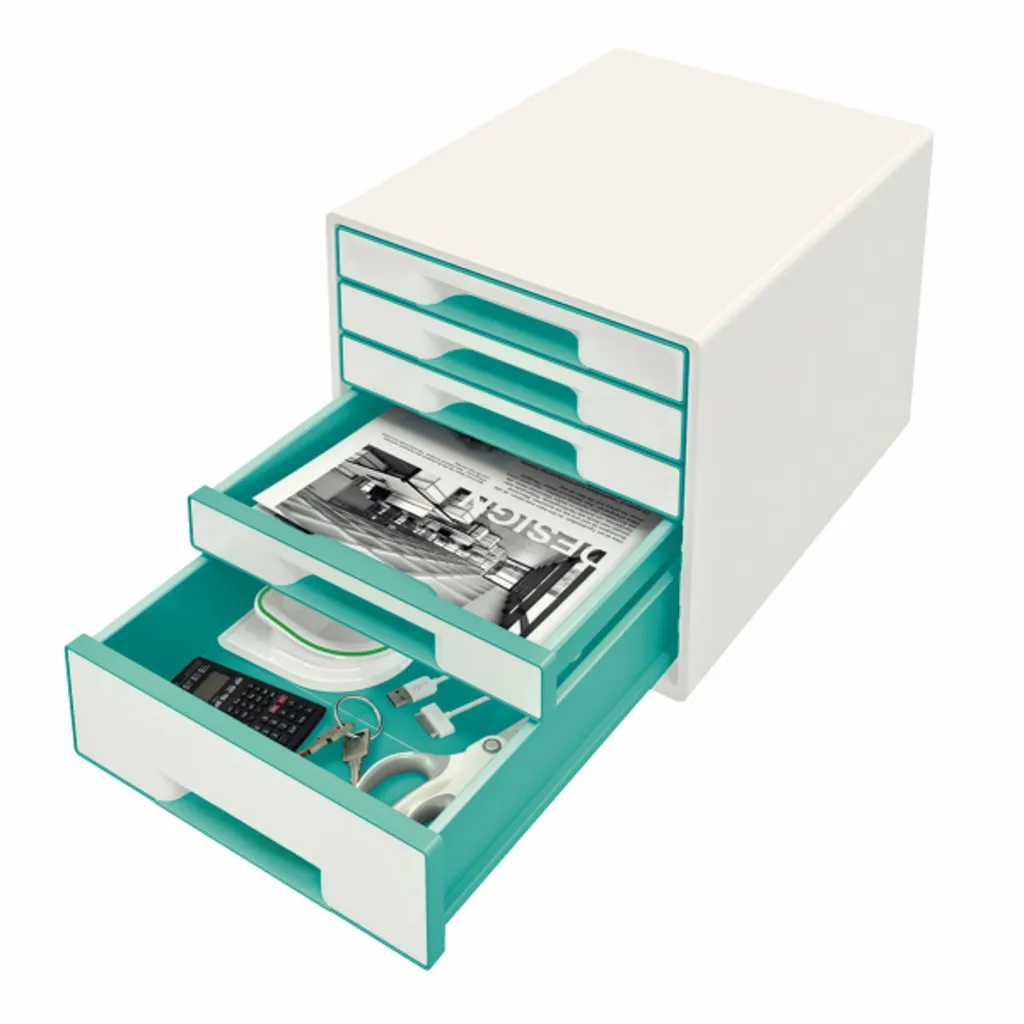 Leitz WOW Cube Boîte à Tiroirs A4 Plastique 5 Tiroirs Blanc et Bleu - 3