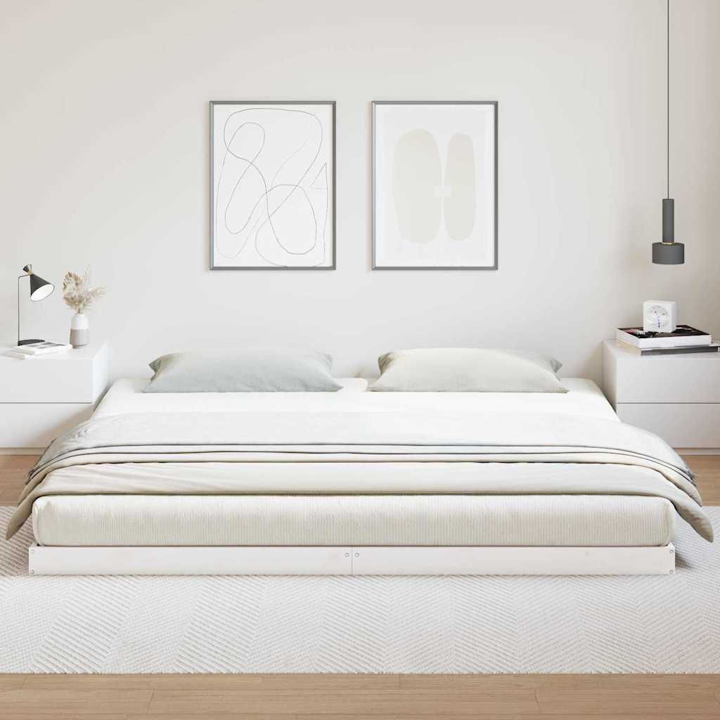 "im Sonderangebot"Bodenbettrahmen - CLORIS - Doppelbett - Robust und langlebig - Weiß 213,5 x 104 x 9 cm - Einfache Montage - Massives Kiefernholz...