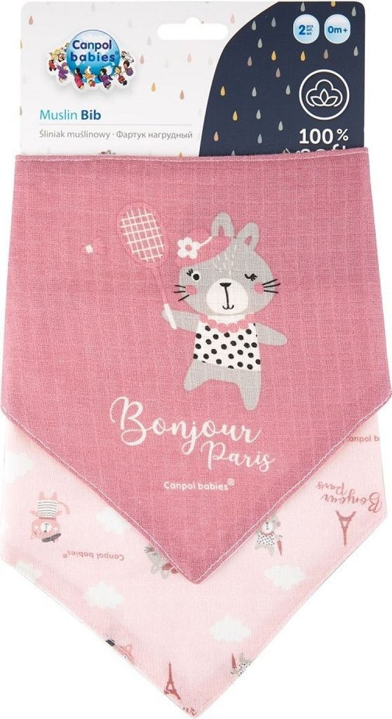Canpol Babies Śliniak muślinowy Bonjour Paris Pink, 2 sztuki