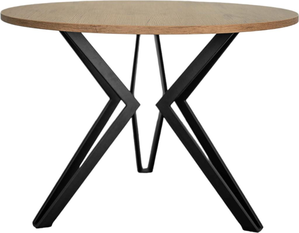 Stilvoll Couchtisch aus Metallgestell Monti 13 modernes Beistelltisch mit Eicheoptik Holzplatte Ø75 x 50 cm Kaffeetisch für Wohnzimmer, Farbe: Ei...