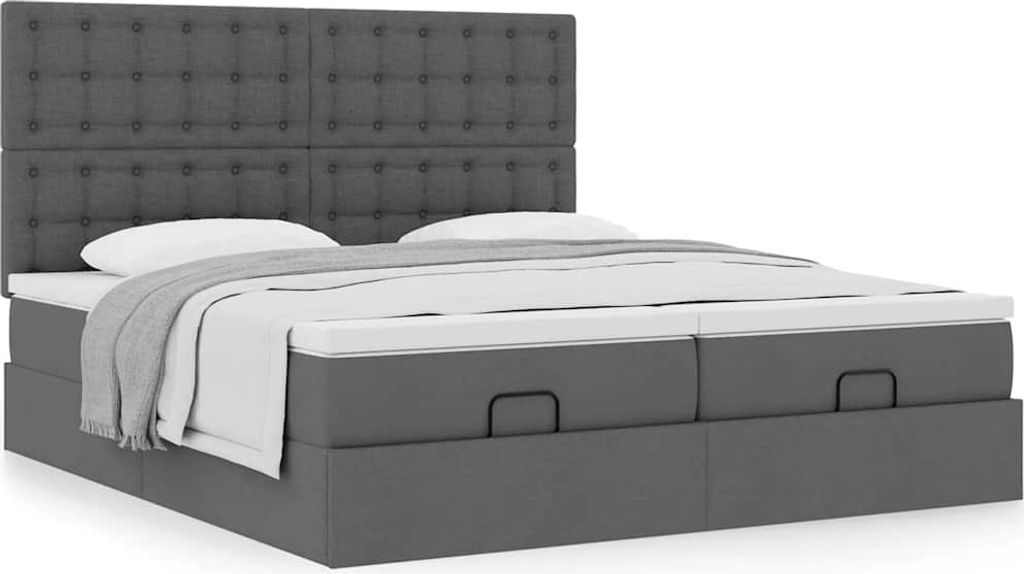 Ottoman-Bett mit Matratzen Dunkelgrau 200x200 cm Stoff