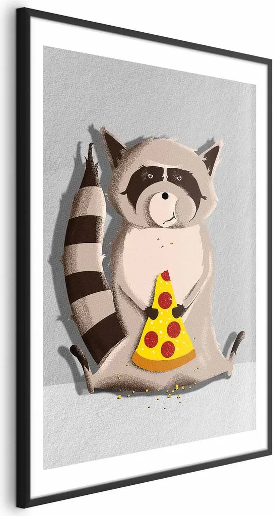 Quadro Decorativo Raccoon 40x60 - Cornice Nera Design con Margine Bianco