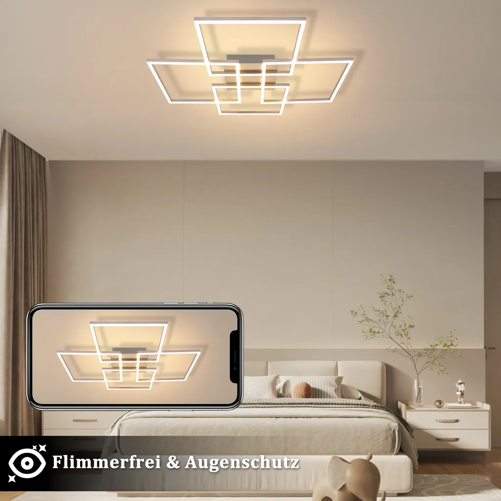 Plafonnier LED Dimmable 36W Argent 64cm avec Contrôle Télécommande