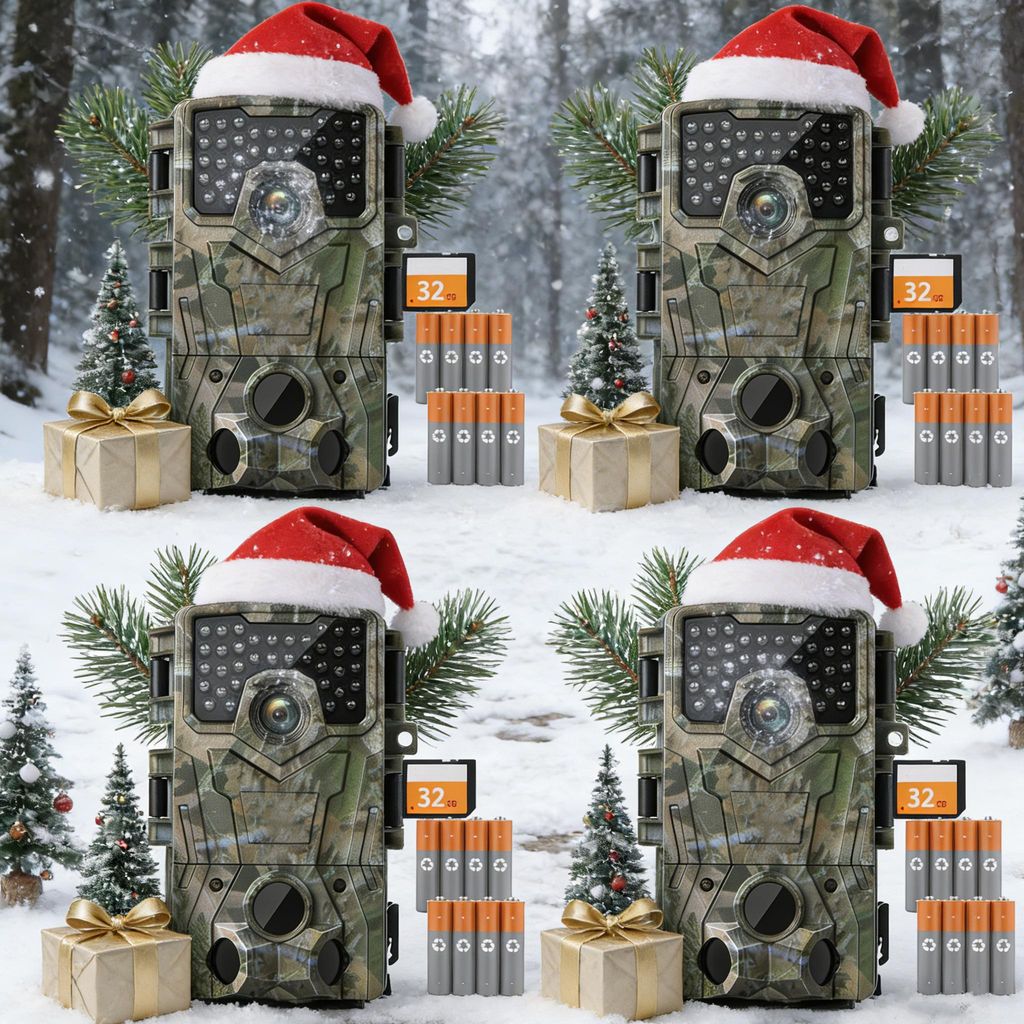 4 Stück Wildkamera mit 32GB Speicherkarte AA-Batterien 4K Video 48MP Wildtierkamera Nachtsicht Bewegungsmelder Jagdkamera 120° Weitwinkel