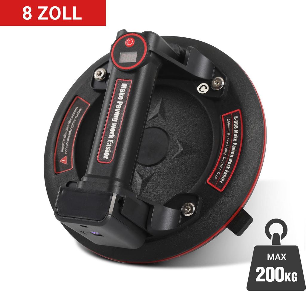 Bettizia 1x Elektrischer Saugnapf Elektrischer Saugnäpfe Mit Datendisplay Leistungsstarker Max. 180KG Plattenheber 20cm