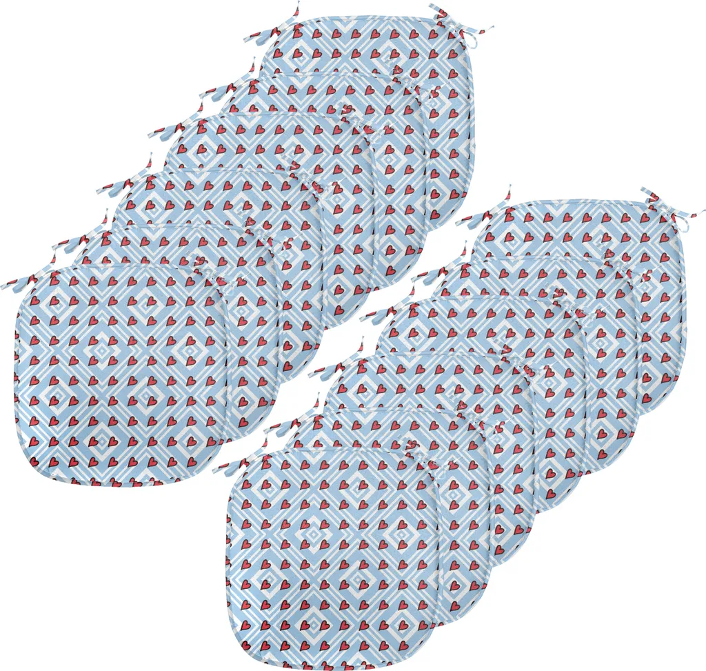 ABAKUHAUS Romantici cuscini per sedie da sala da pranzo, forme bohemien a cuore, cuscini decorativi impermeabili con cinturini per sedie da cucina, 40 cm x 40 cm - confezione da 12, azzurro bianco rubino