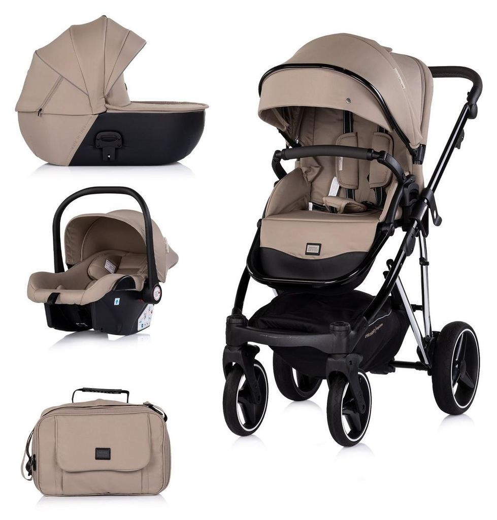 Chipolino Kombikinderwagen 3 in 1 Imperium Babyschale Babywanne Tasche Korb Gurt braun