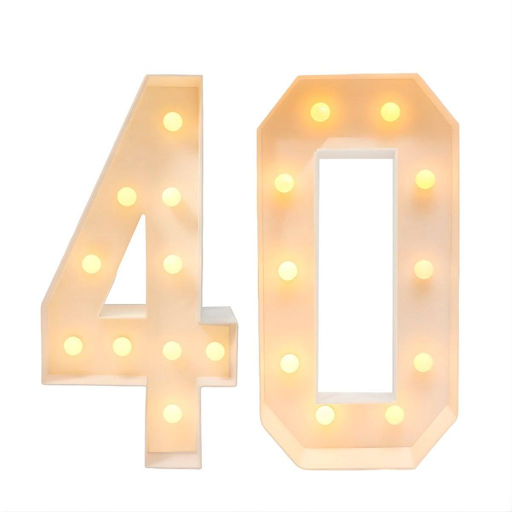 LED Leuchtzahlen 40 – 99 cm Geburtstags- & Jubiläumsdeko – Warmweiß Beleuchtete Zahlen 4 & 0 für 40. Geburtstag