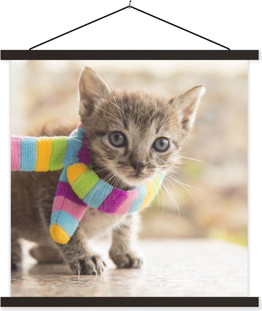 MuchoWow Textilposter Kätzchen - Halstuch - Farben - Mädchen - Kinder - Kinder - Kind 60x60 cm mit schwarzem Rahmen - Posteraufhänger