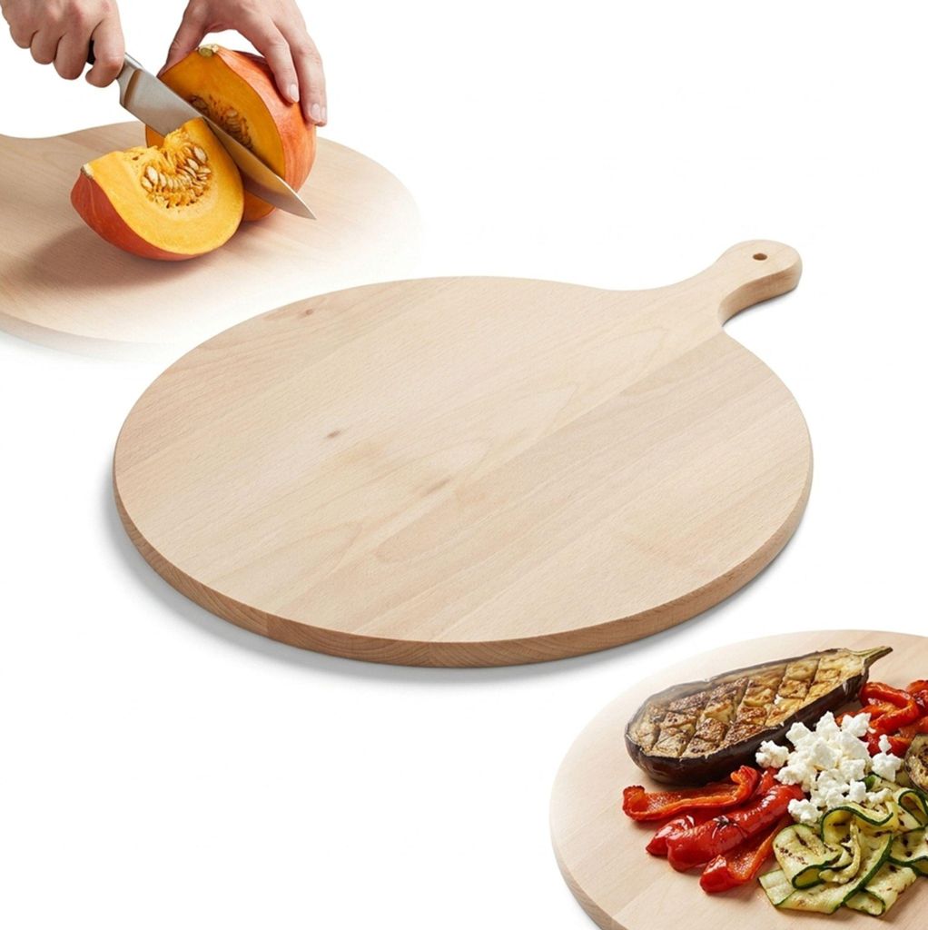 Schneidebrett rund mit Griff 40 cm Buche zum Schneiden Produktbild 