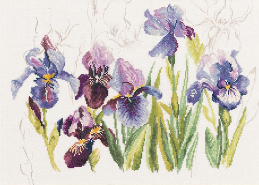 Lanarte PN-0008027 Blaue Blumen Irisses Kreuzstichpackung