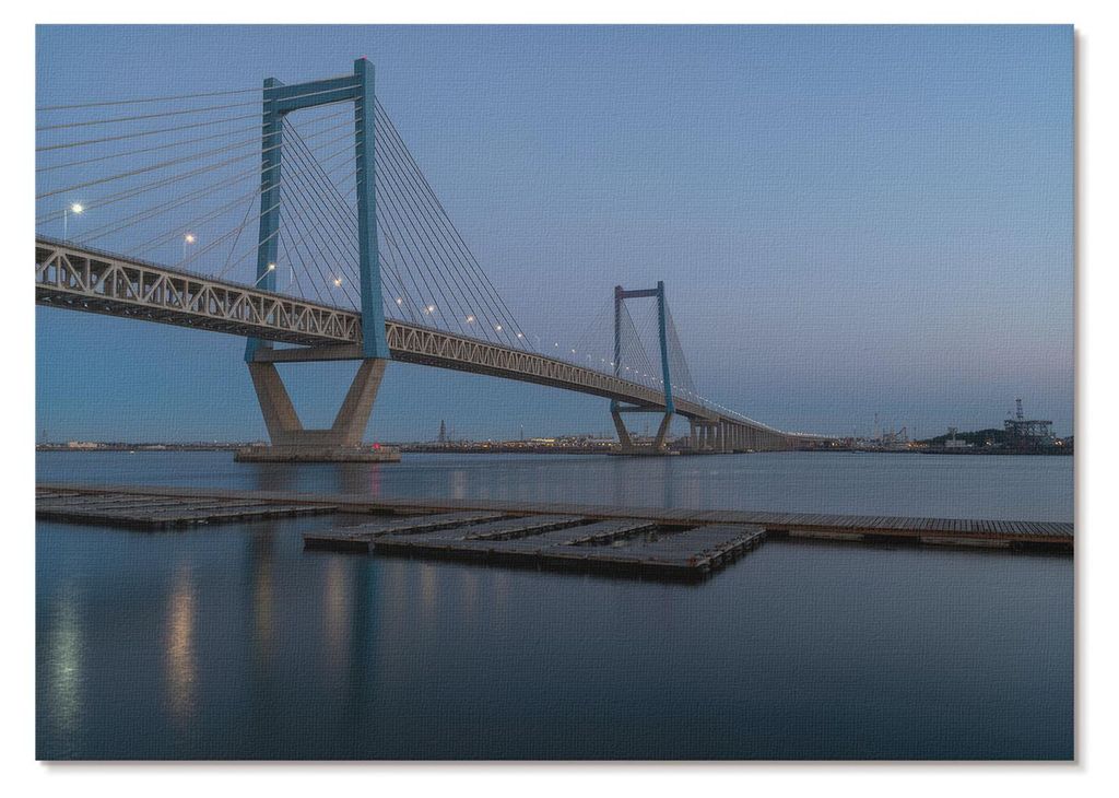 POSTER - 42x29 cm (A3) - Sample - Brücke vor dem Hintergrund der Abenddämmerung, ruhiges Wasser, Moderne - Wandbild für Wohnzimmer Schlafzimmer ...