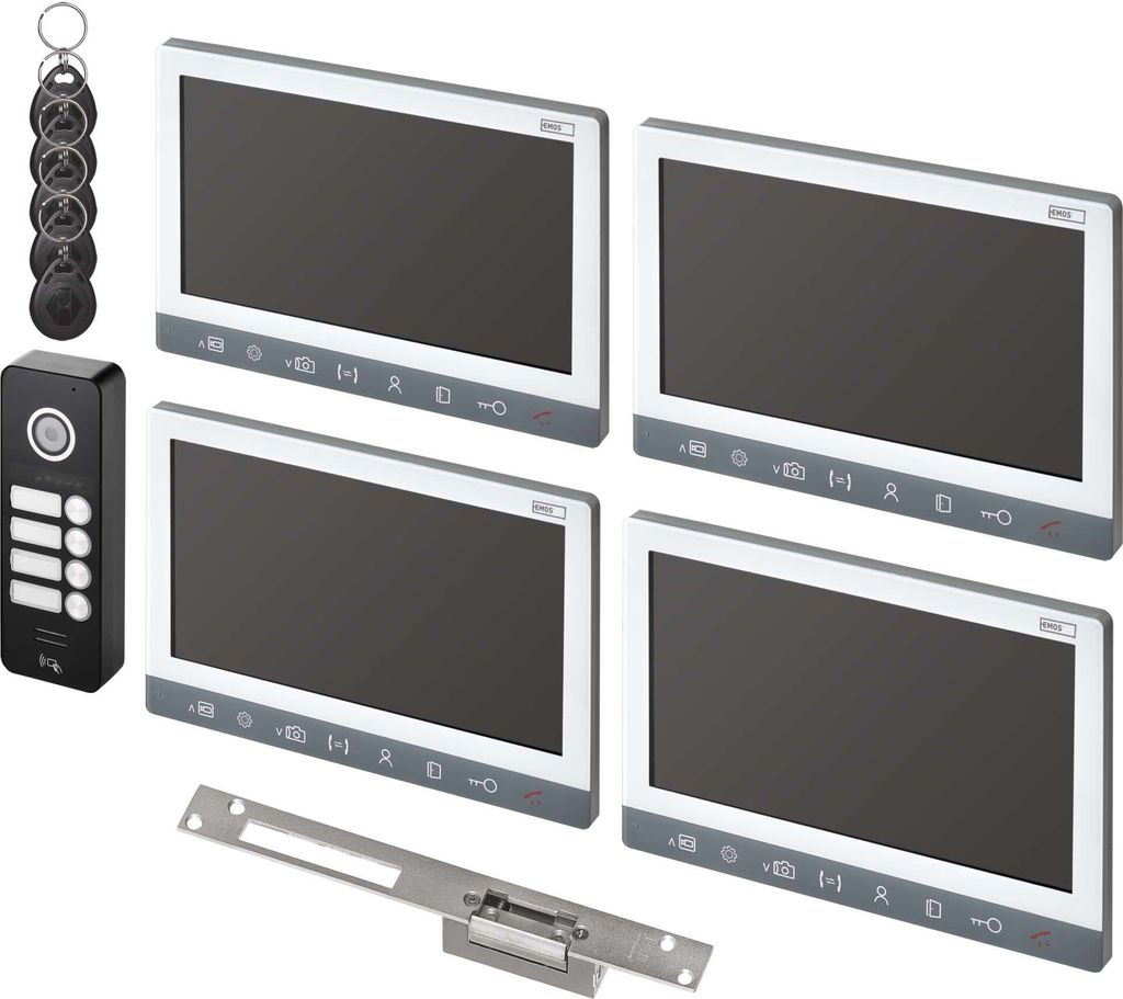 EMOS Video-Türsprechanlagen-Set EM-10AHD für 4 Teilnehmer mit el. Schloss auf/zu, H3018.3