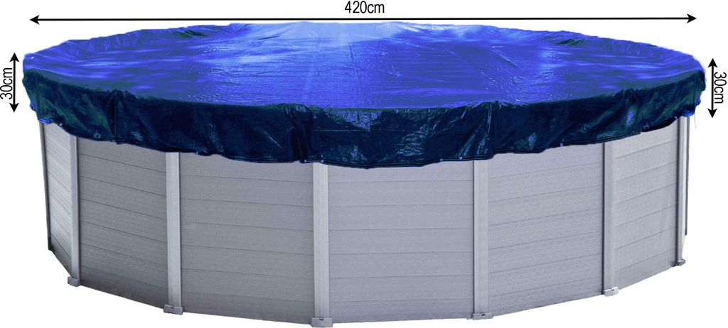 Poolabdeckung Rund für 380-420 cm Pools | Planenmaß Ø 480 cm | Blau | Sommer & Winter Poolplane | Abdeckplane 200 g/m² PE | Zweifach Beschichte...
