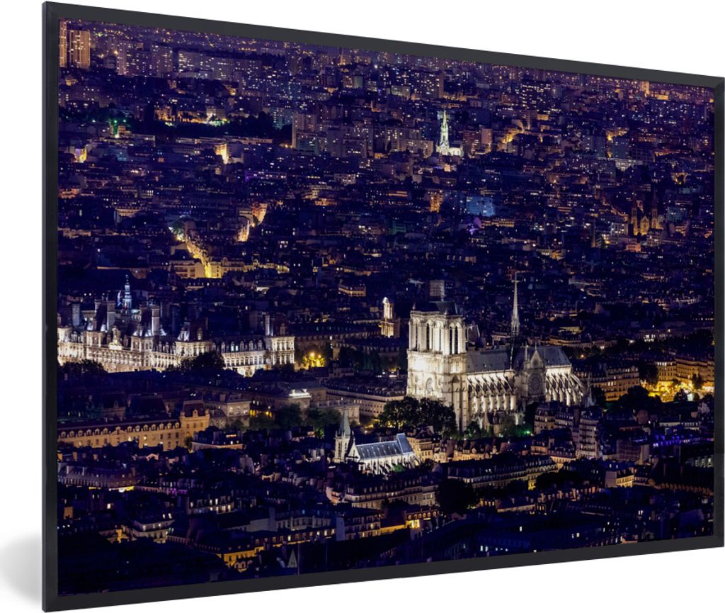 MuchoWow MuchoWow Gerahmtes Poster Panorama von Paris und Notre Dame 60x40 cm - Poster mit zchwarzem Bilderrahmen - Printing - Wanddeko Schlafz...